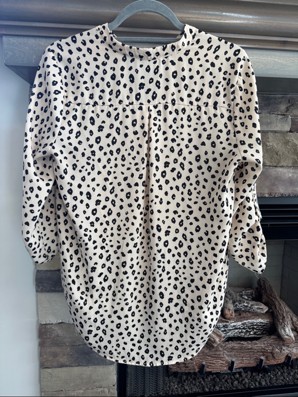 Lush Cream and Black Animal Print V-Neck Blouse - Picture 2 of 2